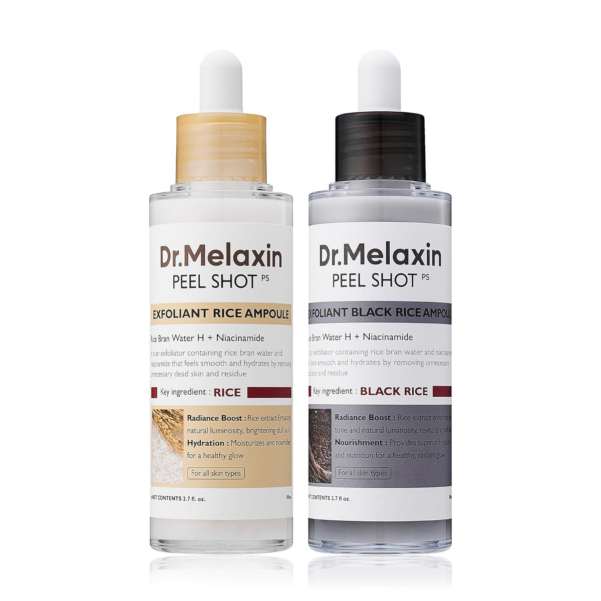Dr. Melaxin Peel Shot Rice Ampoule Duo – White Rice & Black Rice