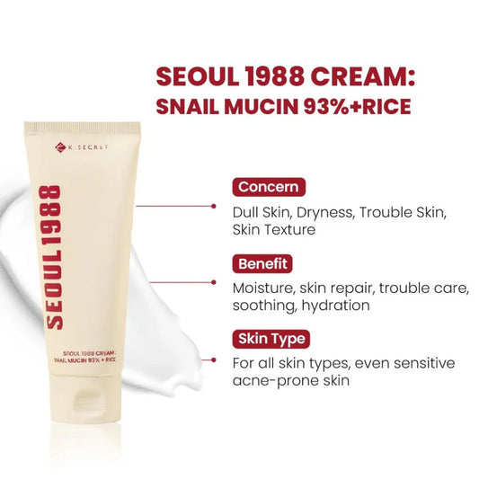 KSECRET - SEOUL 1988 Cream: Snail Mucin 93 Percent + Rice 50ml