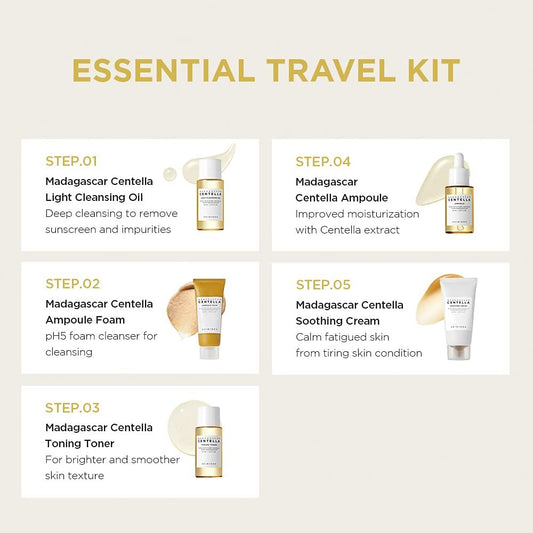 SKIN1004 Centella Cleanser, Face Serum, Toner, Soothing SkinCare Travel Set