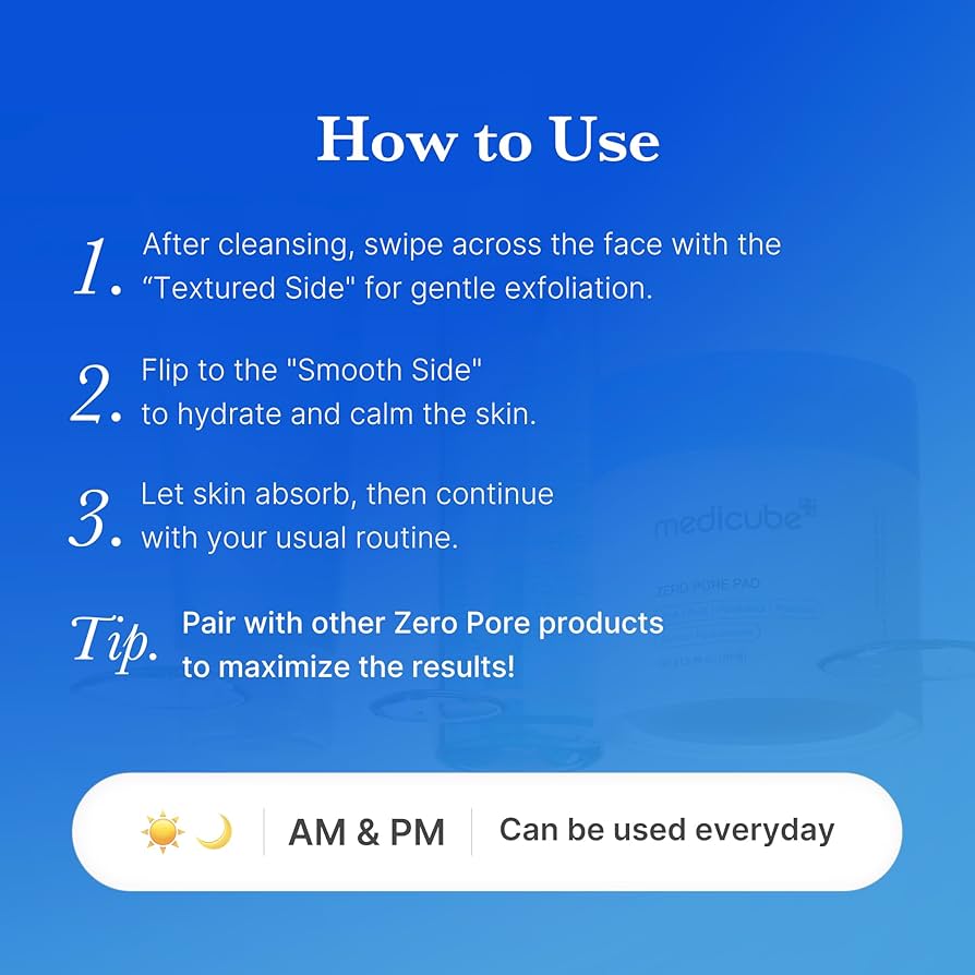 MEDICUBE Zero Pore Pad 2.0 (70 Pads / 155 g)
Dual-Textured Facial Pad with 4.5% AHA Lactic Acid, 0.45% BHA Salicylic Acid