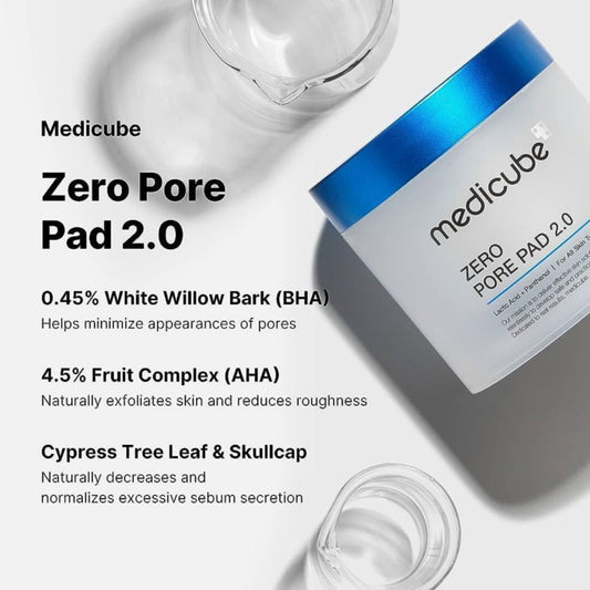 MEDICUBE Zero Pore Pad 2.0 (70 Pads / 155 g)
Dual-Textured Facial Pad with 4.5% AHA Lactic Acid, 0.45% BHA Salicylic Acid