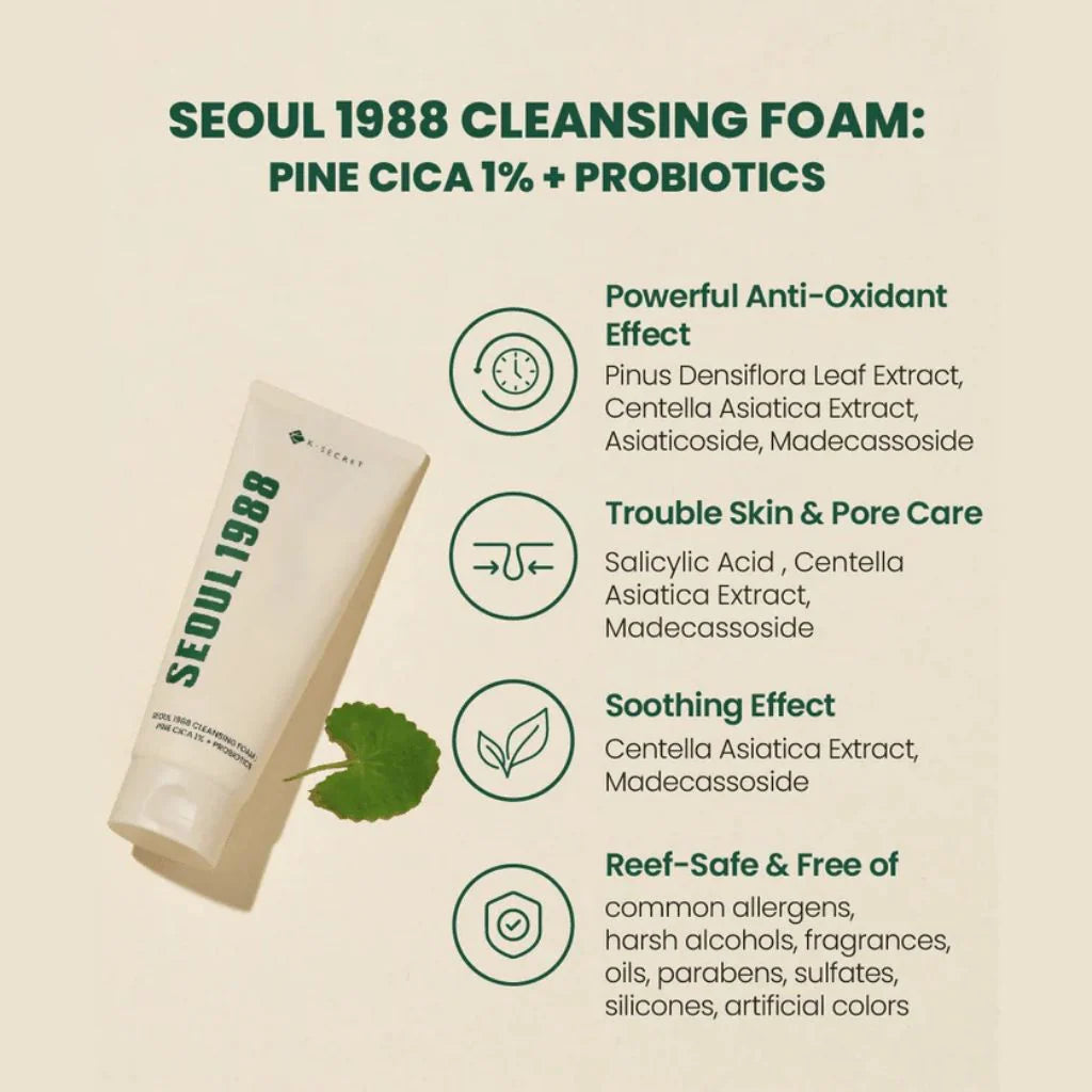 KSECRET - SEOUL 1988 Cleansing Foam: Pine Cica 1% + Probiotics